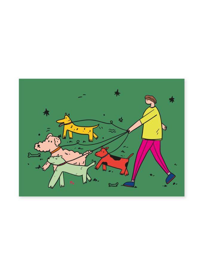 Postkarte Hundespaziergang