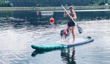 SUP (Stand Up Paddle Board) mit Hund